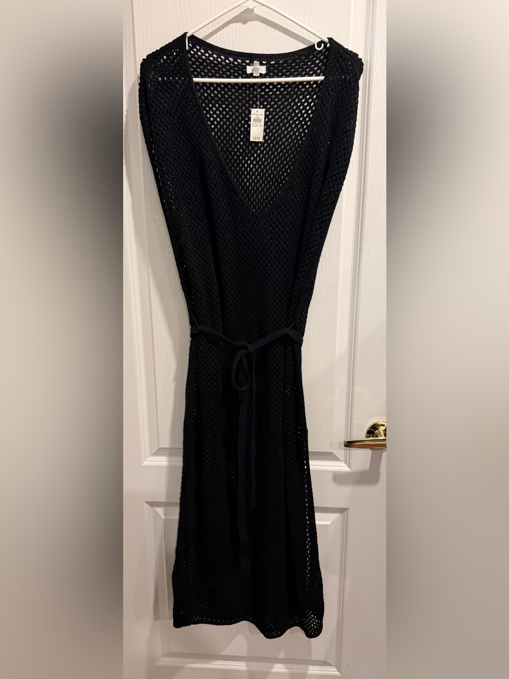 aerie Black Mesh Maxi Dress with Belted Waist